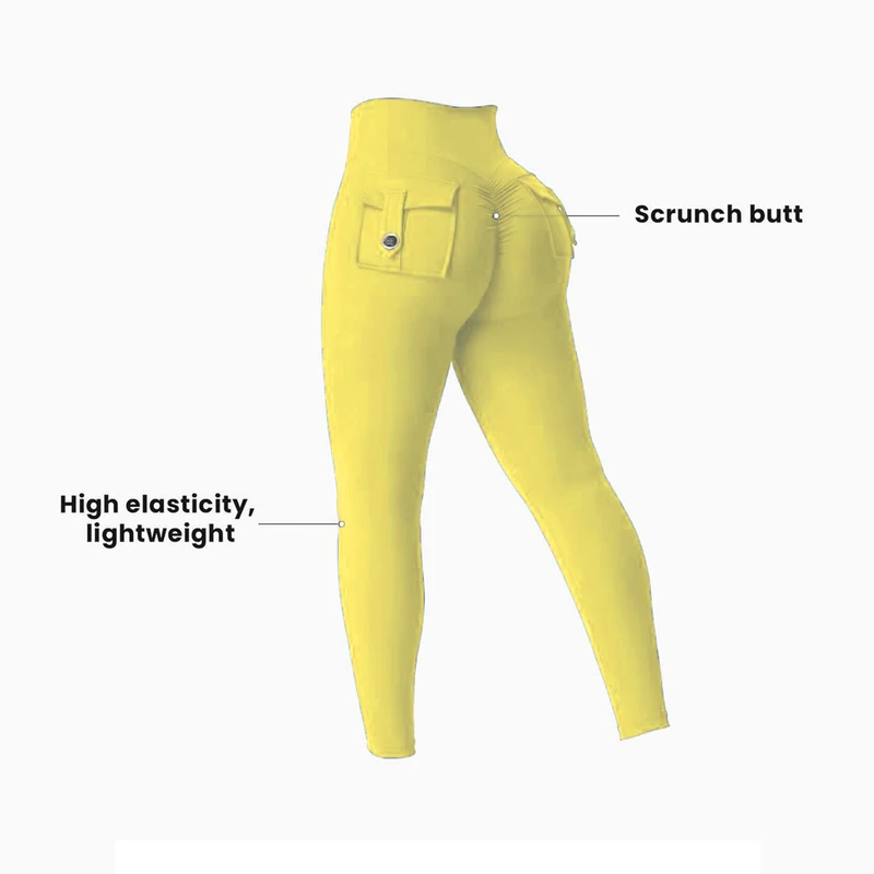 عکس شماره 4 : لگینگ ورزشی زنانه مدل کارگو پشت چین دار کد kar2436-yel رنگ زرد