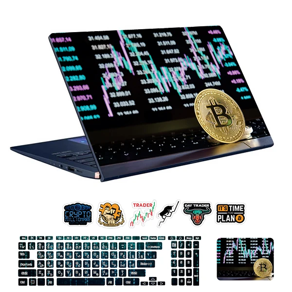 استیکر لپ تاپ توییجین و موییجین طرح Bitcoin کد 18 مناسب برای لپ تاپ 15.6 اینچ به همراه برچسب حروف فارسی کیبورد