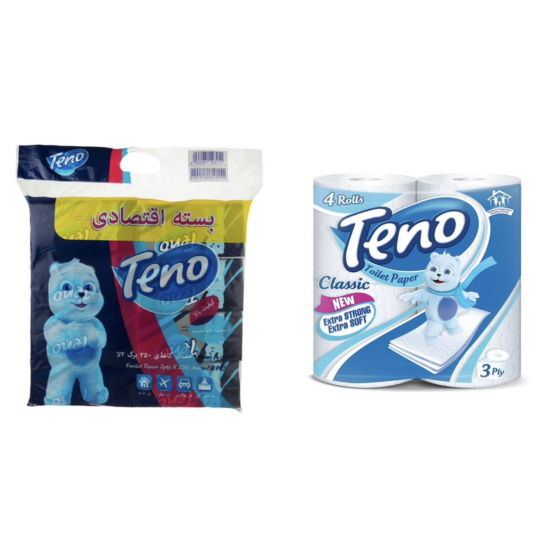 دستمال توالت و دستمال کاغذی 250 برگ تنو مدل soft 77 مجموعه 9 عددی