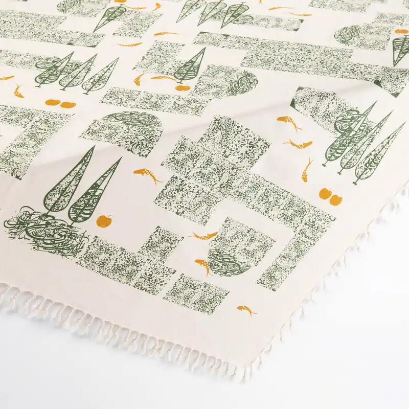 رومیزی چاپ دستی گدار مدل باغ کاشی