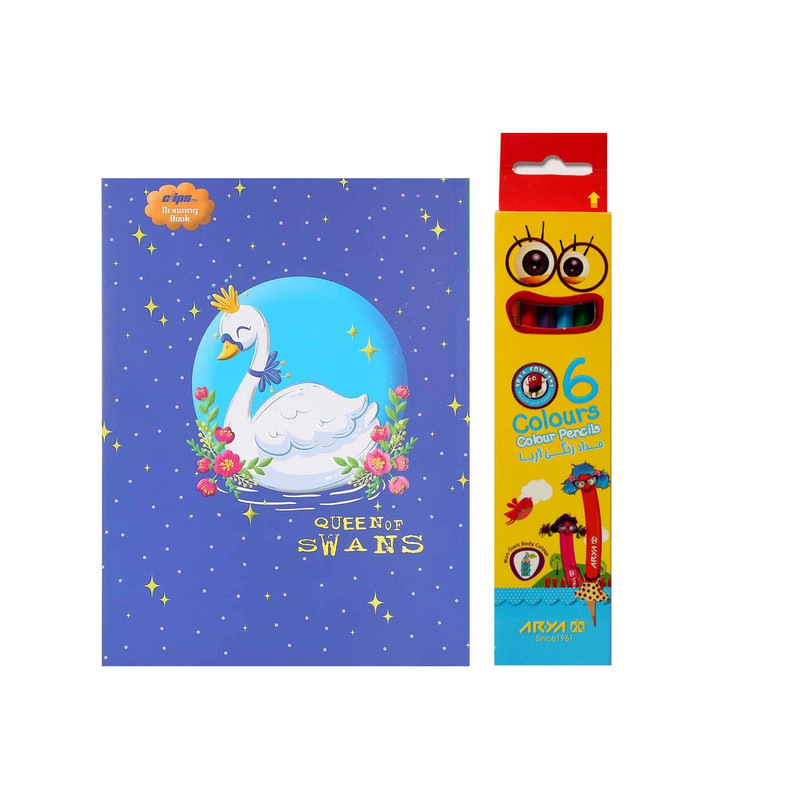 مداد رنگی 6 رنگ آریا مدل یگانه به همراه دفتر نقاشی