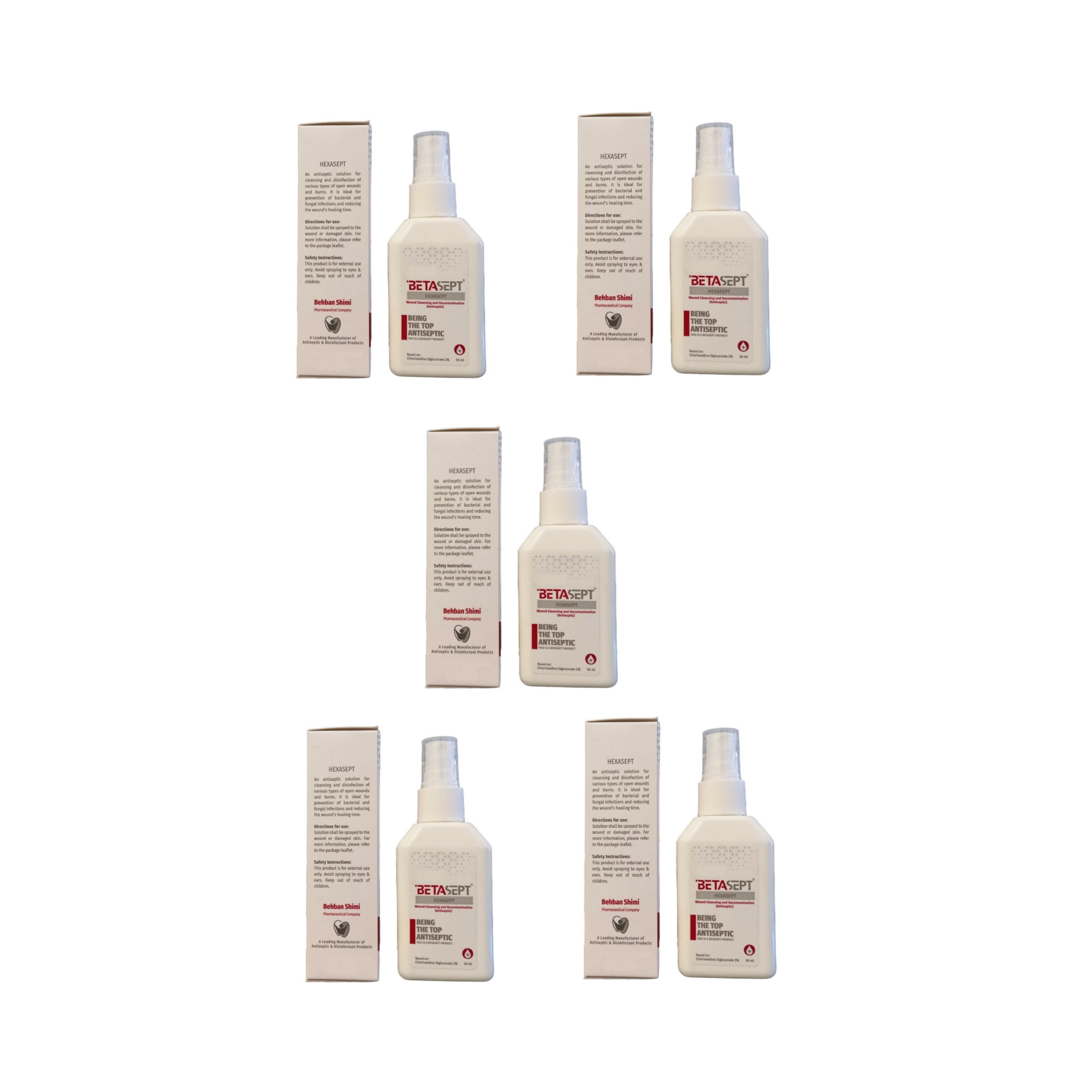 اسپری ضدعفونی کننده به بان شیمی مدل بتاسپت حجم 50 میلی لیتر مجموعه 5 عددی