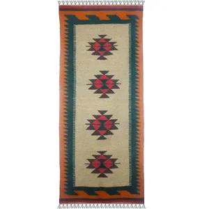 گلیم دستبافت کناره طول دو متر آریا راگز کد ksr 23401