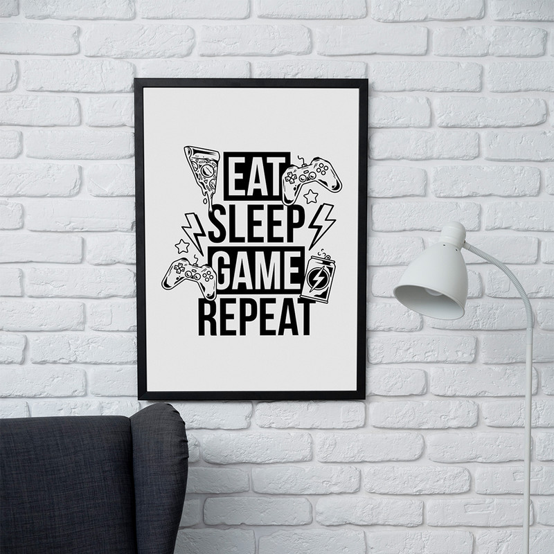 تابلو دیواری مدل گیمینگ طرح  Eat Sleep Game Repeat کد FD292