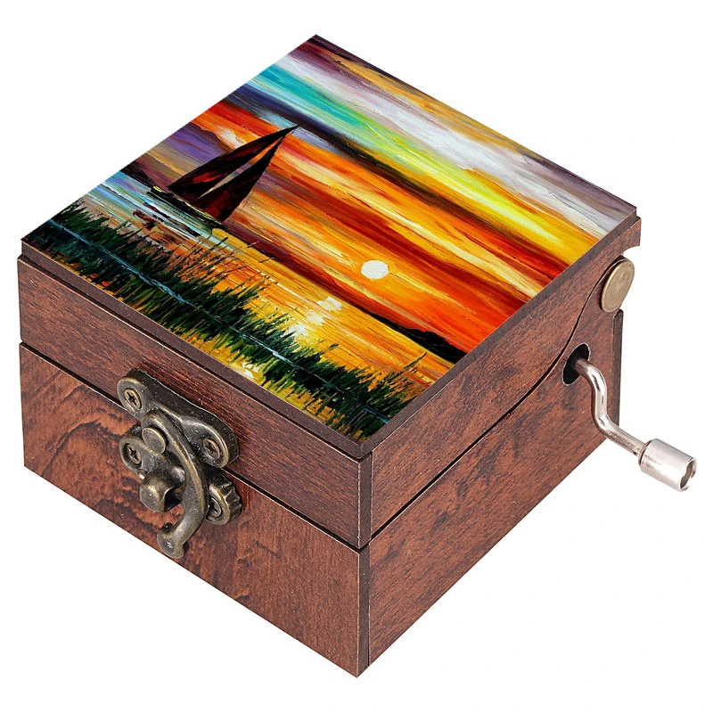 جعبه موزیکال مدل هندلی طرح منظره غروب آفتاب و قایق کد 1067