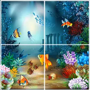  تایل سقفی آسمان مجازی طرح جنگل جلبک دریایی و ماهی ها کد K 1270-4 سایز 60x60 سانتی متر مجموعه 4 عددی