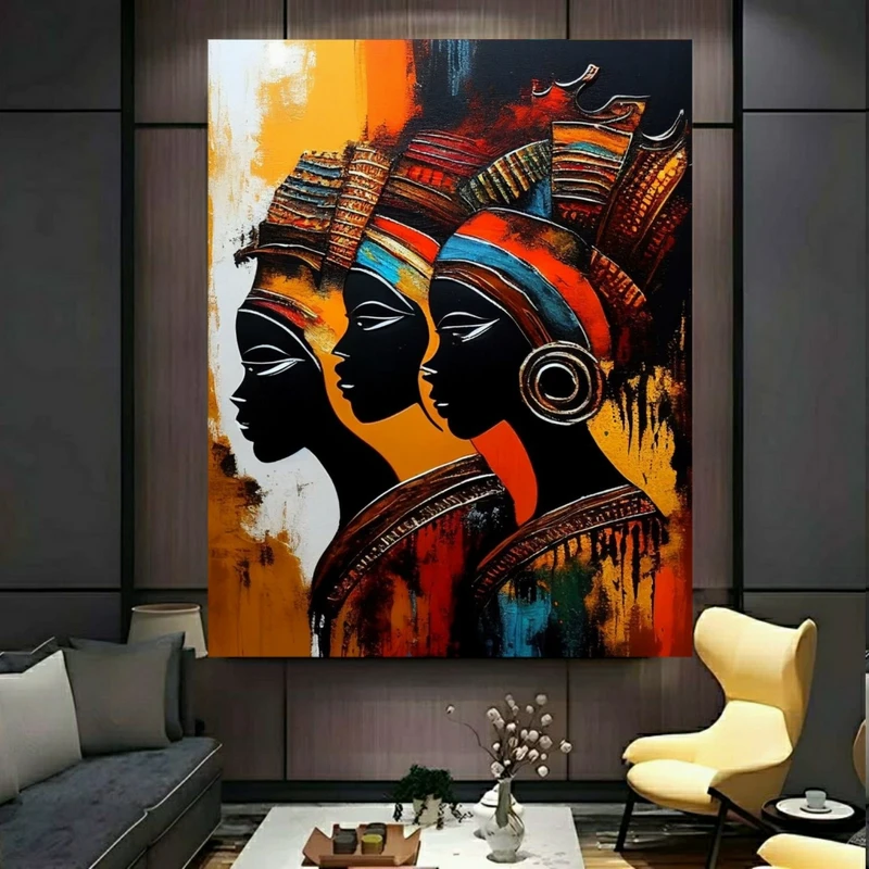 تابلو بوم طرح مخمل سه بانوی محلی مدل آفریقایی کد PY544