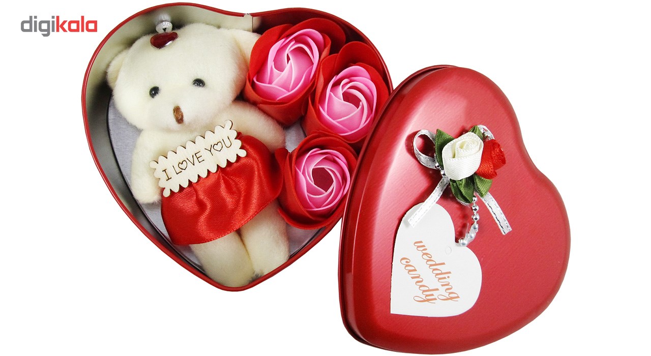 جعبه کادویی گل معطر  و عروسک قلبی وسنا مدل LOVE