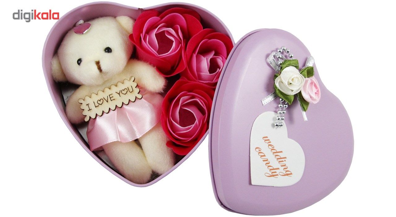 جعبه کادویی گل معطرو عروسک قلبی وسنا مدل LOVE