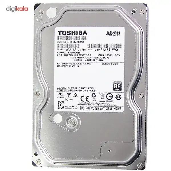 هارد دیسک اینترنال توشیبا DT01ACA050 ظرفیت 500 گیگابایت 32 مگابایت کش