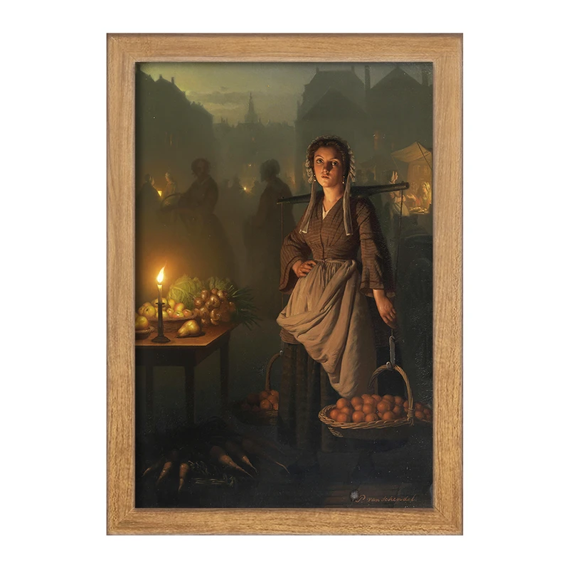 تابلو خندالو مدل نقاشی بازار با نور شمع اثر پتروس ون شندل کد F12261
