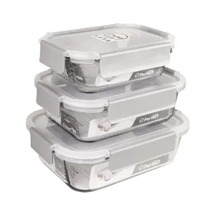 ظرف نگهدارنده با بدنه شیشه ای پرفکت هوم مدلP5400 مناسب برای قرار دادن در یخچال و فریزر مجموعه 3 عددی