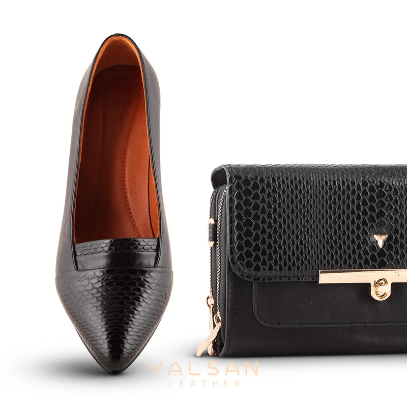 عکس شماره 7 : ست کیف و کفش زنانه چرم یلسان مدل لیندا کد tara-mrv-912-zrk