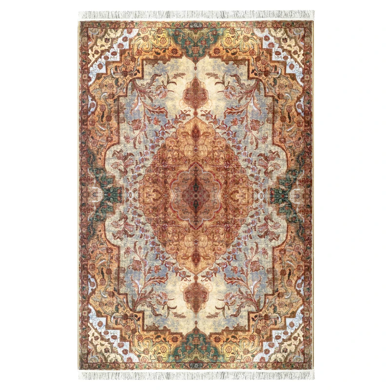 فرش ماشینی 1200 شانه فرش صرافیان زمینه آجری حاشیه آجری مدل گل