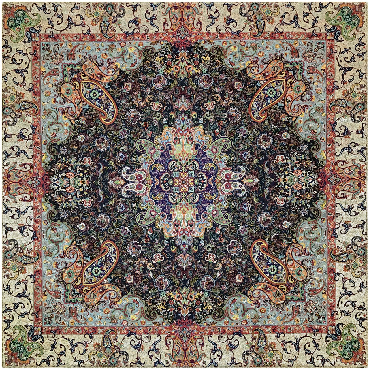 رومیزی ترمه ابریشمی خانه ترمه ایران طرح چهلستون ممتاز 6516 سایز 100 × 100