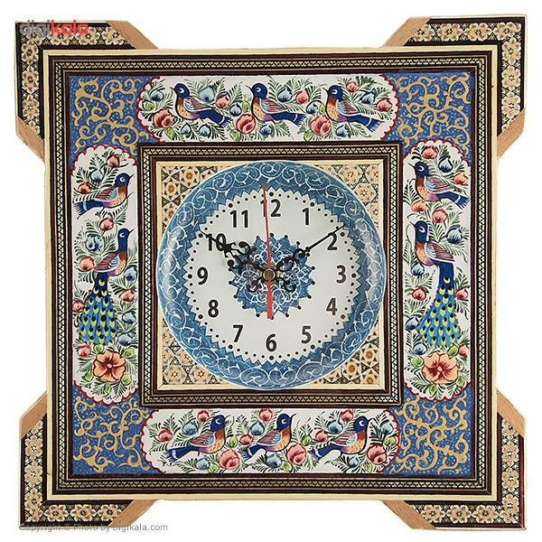 ساعت خاتم کارگاه رستا با صفحه میناکاری شده طرح گل و مرغ قطر 15 سانتی متر
