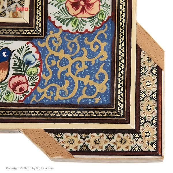 ساعت خاتم کارگاه رستا با صفحه میناکاری شده طرح گل و مرغ قطر 15 سانتی متر