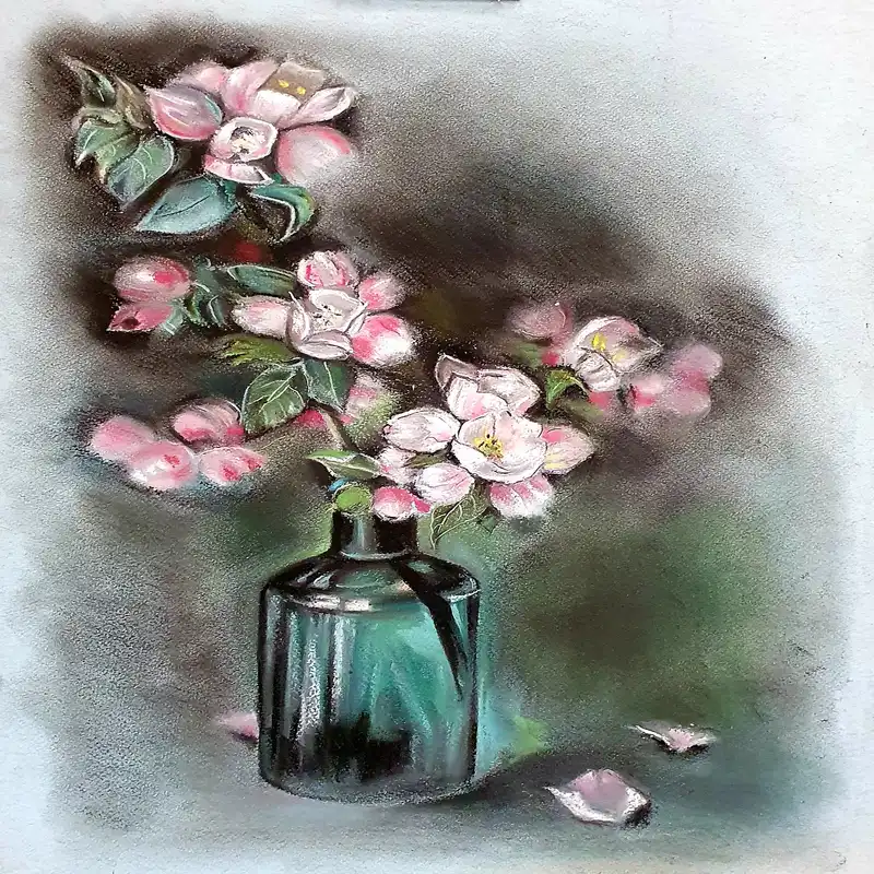 نقاشی پاستل گچی طرح گلدان گل