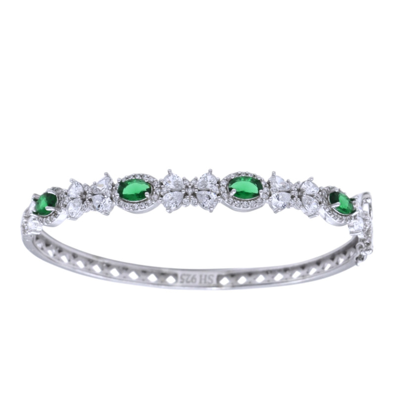 دستبند نقره زنانه گالری رضازاده مدل پاپیون فلاور زمرد 0268