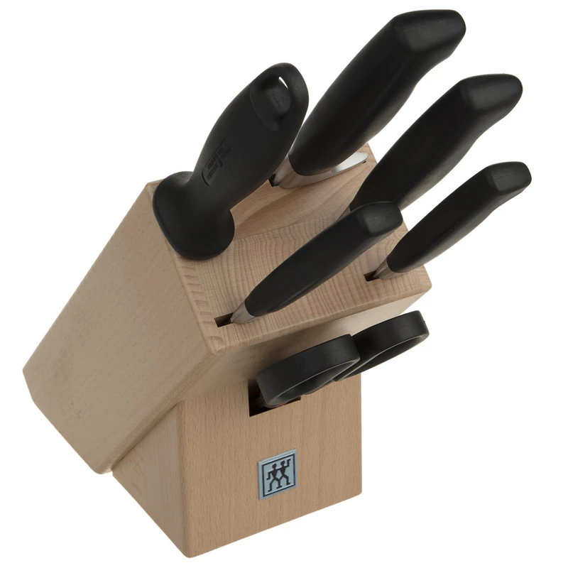 ست چاقوی آشپزخانه 7 پارچه زولینگ مدل Four Star Knife Block Wood Natural