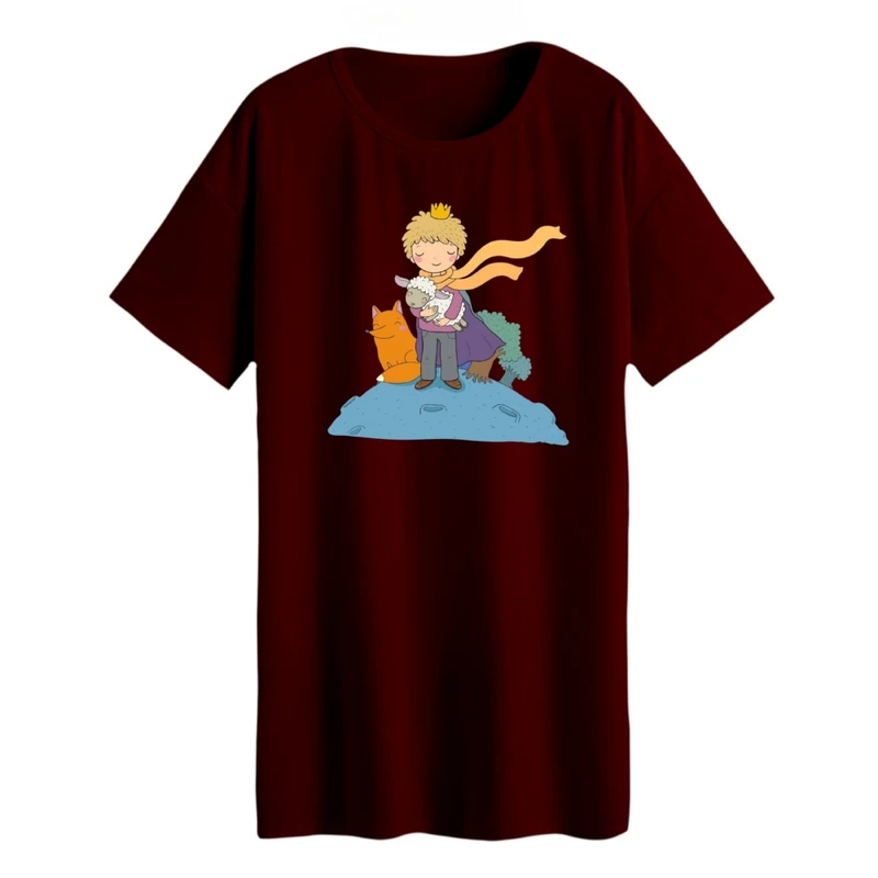 تی شرت لانگ زنانه مدل شازده کوچولو و روباه کد 4