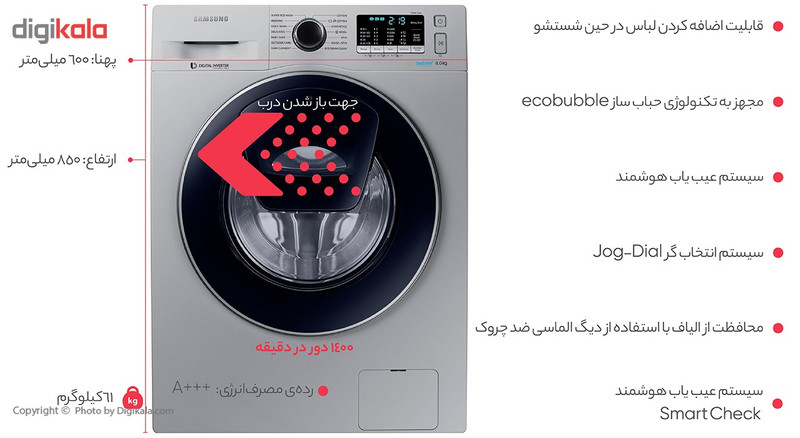 ماشین لباسشویی سامسونگ مدل Q1468 ظرفیت 8 کیلوگرم