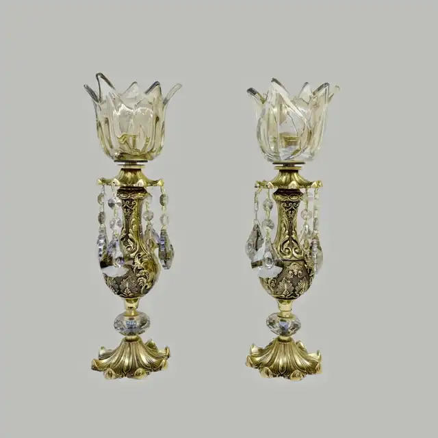 جاشمعی برنجی مدل پایه نخل 102813 بسته 2 عددی