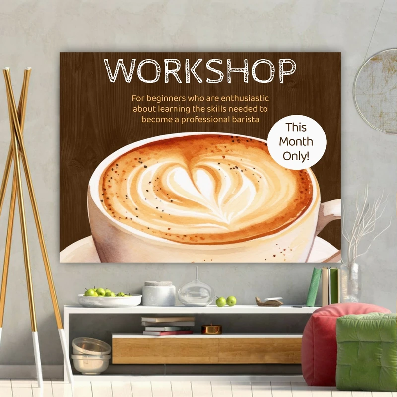  تابلو بوم طرح مخمل کافی شاپ مدل work shop کد GR1324