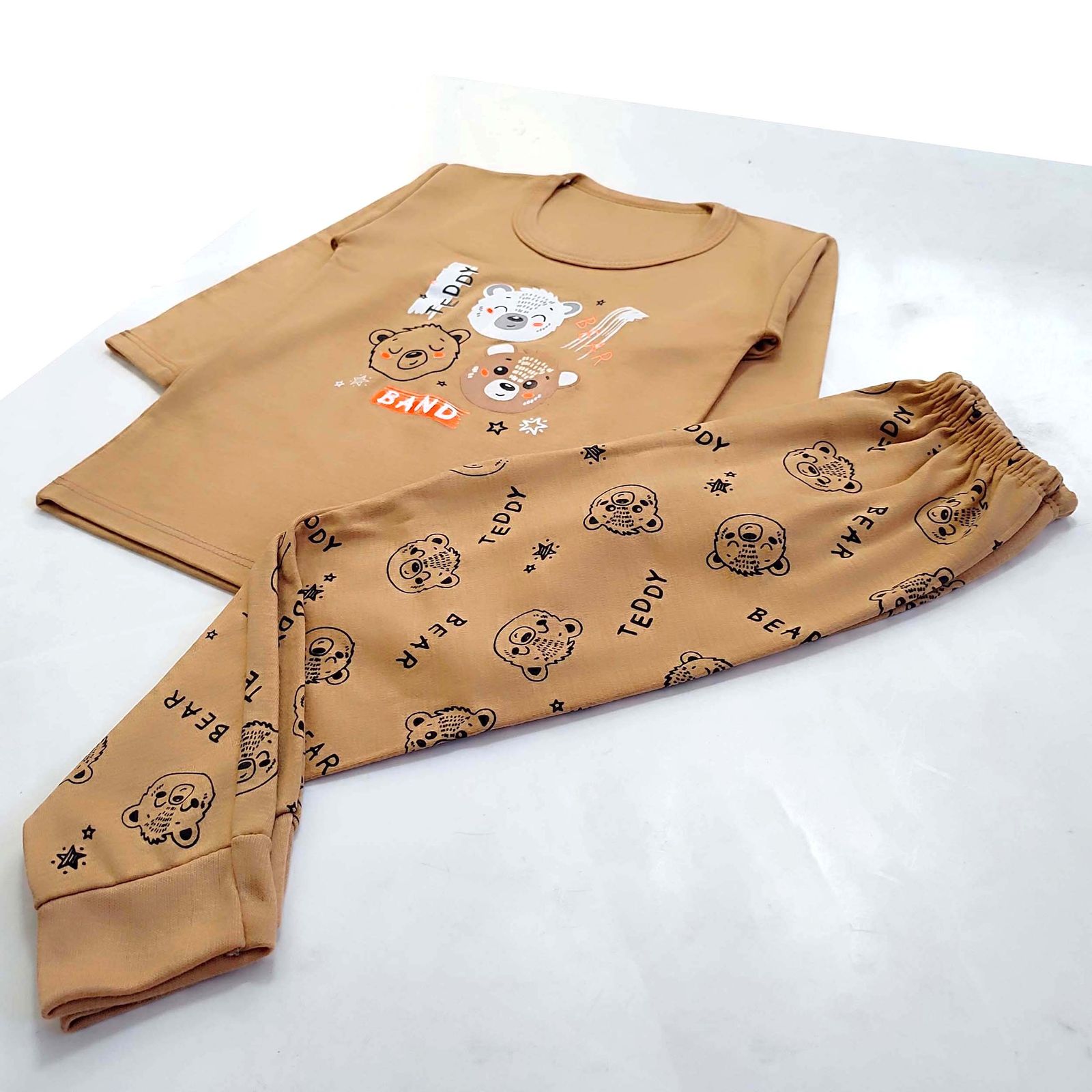 ست تی شرت و شلوار پسرانه مدل کله خرس کد 3927 رنگ نسکافه ای -  - 5