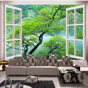 پوستر دیواری سه بعدی مدل پنجره درخت سبز DVRF1537