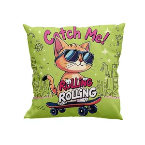 کوسن کودک پاد آفرین مدل گربه اسکیت باز کد DKK1314 سایز 30*30 سانتی متر