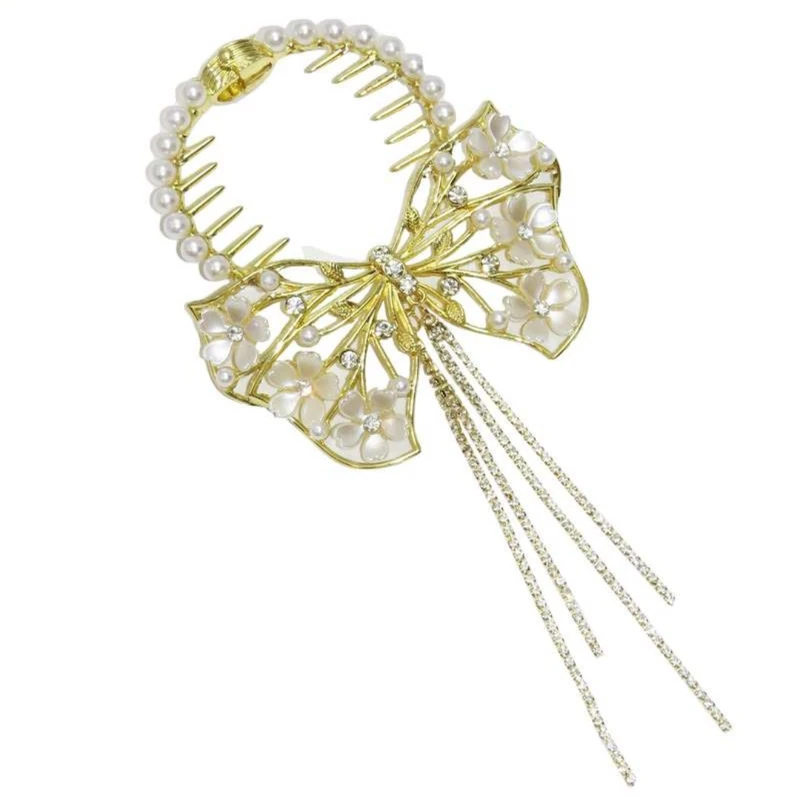 گیره مو زنانه مدل آبشاری گوجه ای طرح پاپیون آویزدار