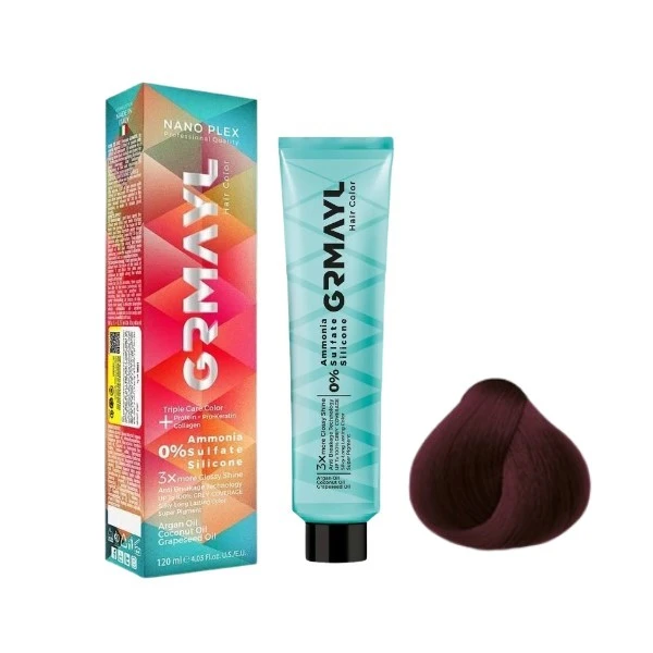 رنگ مو گرمایل شماره 6.20 حجم 120 میلی لیتر رنگ شرابی بادمجانی روشن