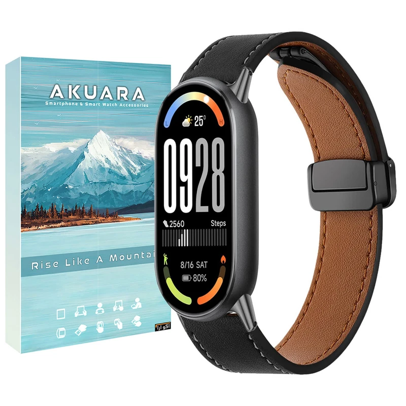 بند آکوآرا مدل Magnetic Leather مناسب برای مچ‌بند هوشمند شیائومی Mi Band 8/9/10