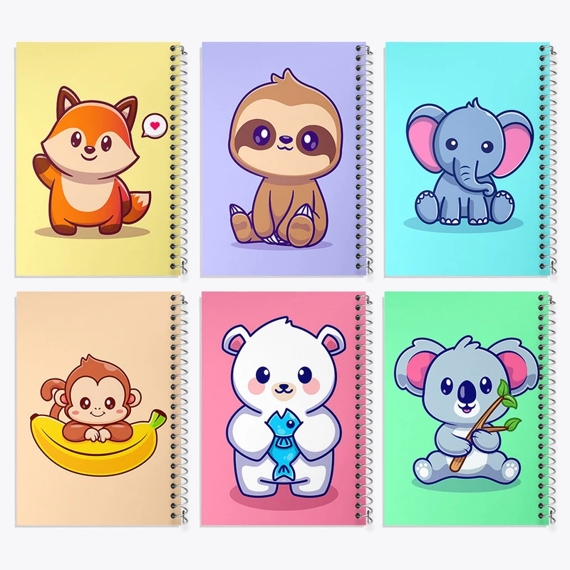 دفتر مشق 50 برگ خندالو طرح حیوانات بامزه کد 430 مجموعه 6 عددی