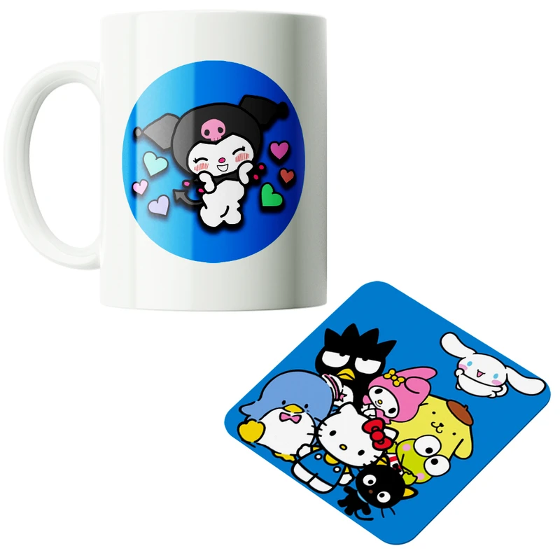 ماگ پاد آفرین مدل کارتونی سانریو کرومی مای ملودی هلوکیتی کد PZ071 به همراه زیرلیوانی