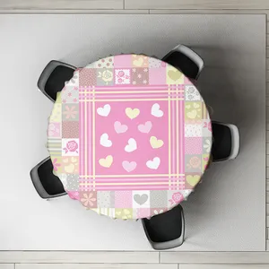 رومیزی مدل گرد مخمل طرح رنگینک قلبی کد 11031