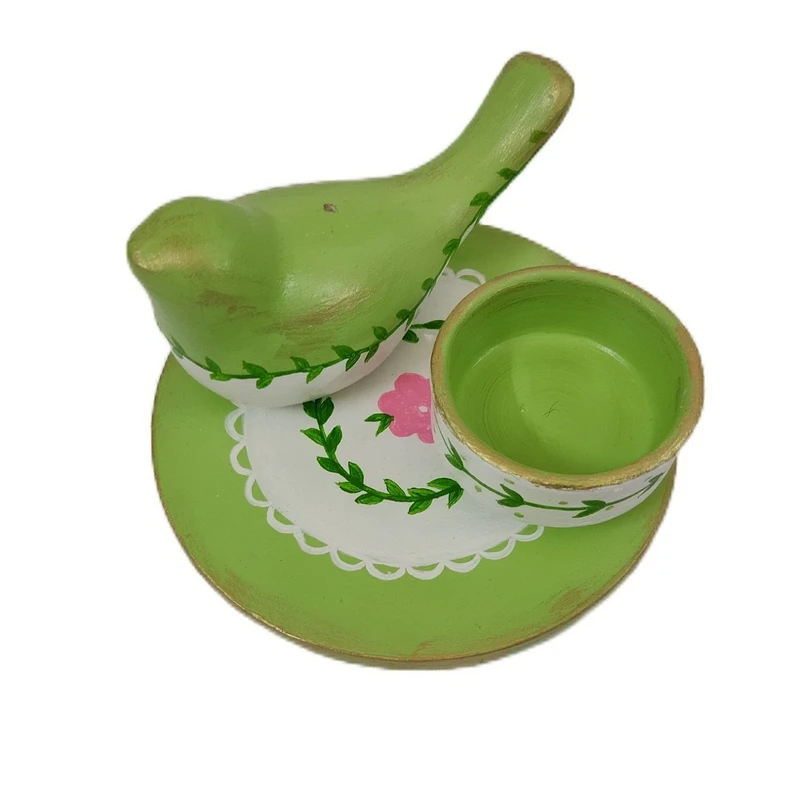 ست سه تکه جاعودی و جاشمعی سفالی طرح پرنده