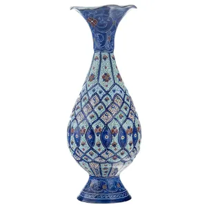 گلدان مسی میناکاری شده اثر سلطانی طرح 13 ارتفاع 20 سانتی متر