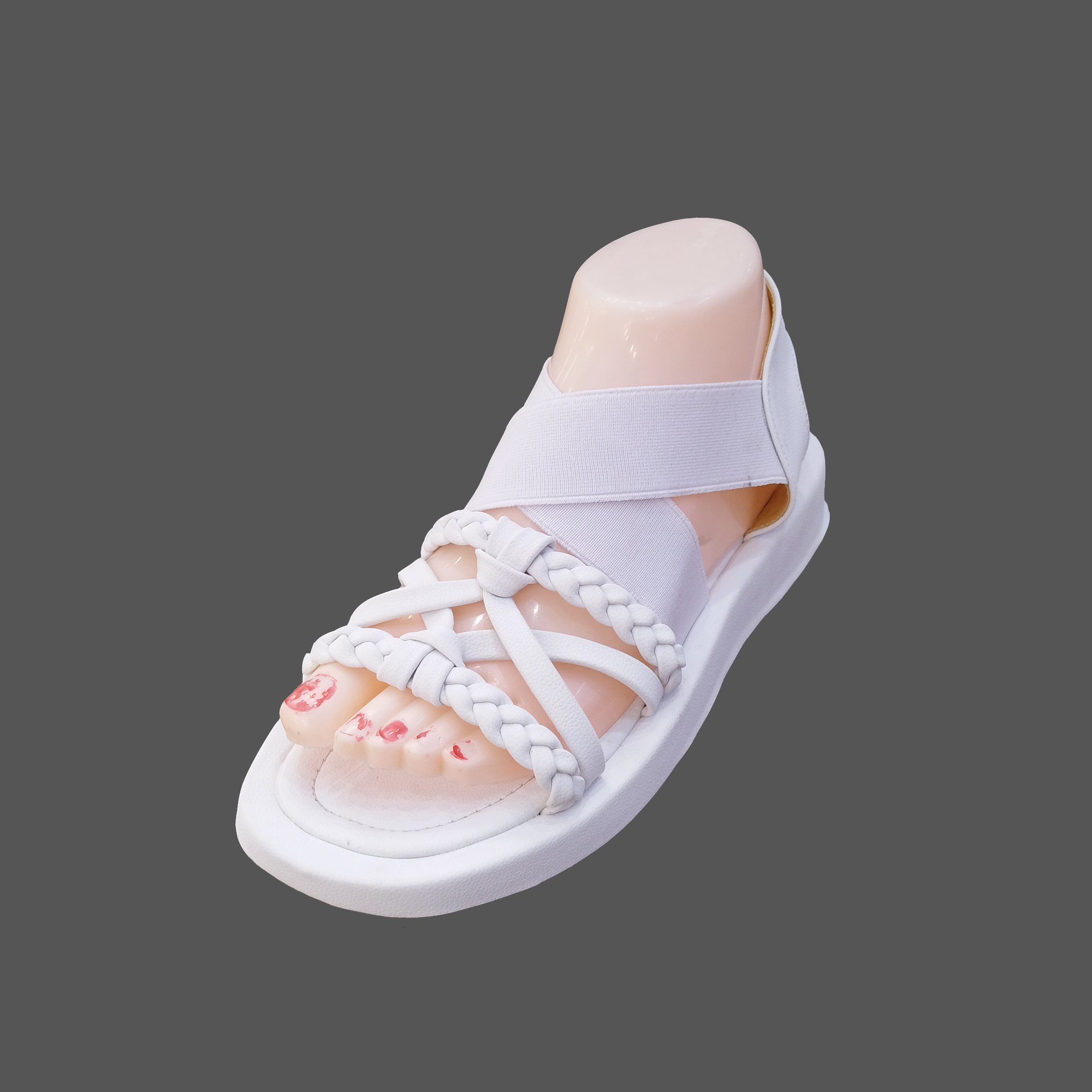 صندل زنانه مدل گیس بافت رنگ سفید