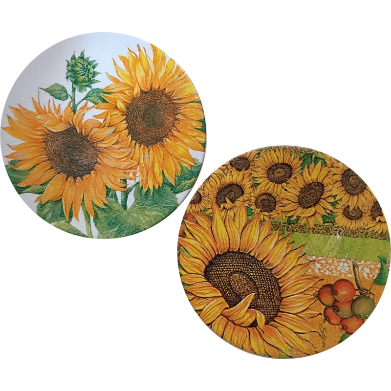 بشقاب دیوارکوب سفالی مدل گل آفتابگردان کد 4 مجموعه 2 عددی