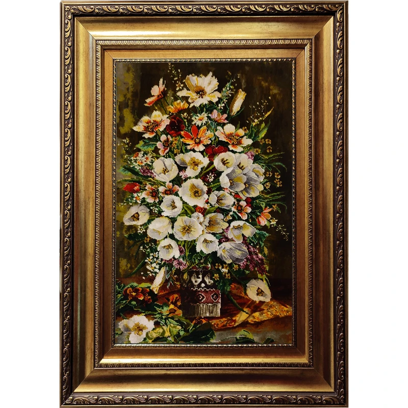 تابلو فرش دستبافت طرح گل و گلدان مدل RAR83