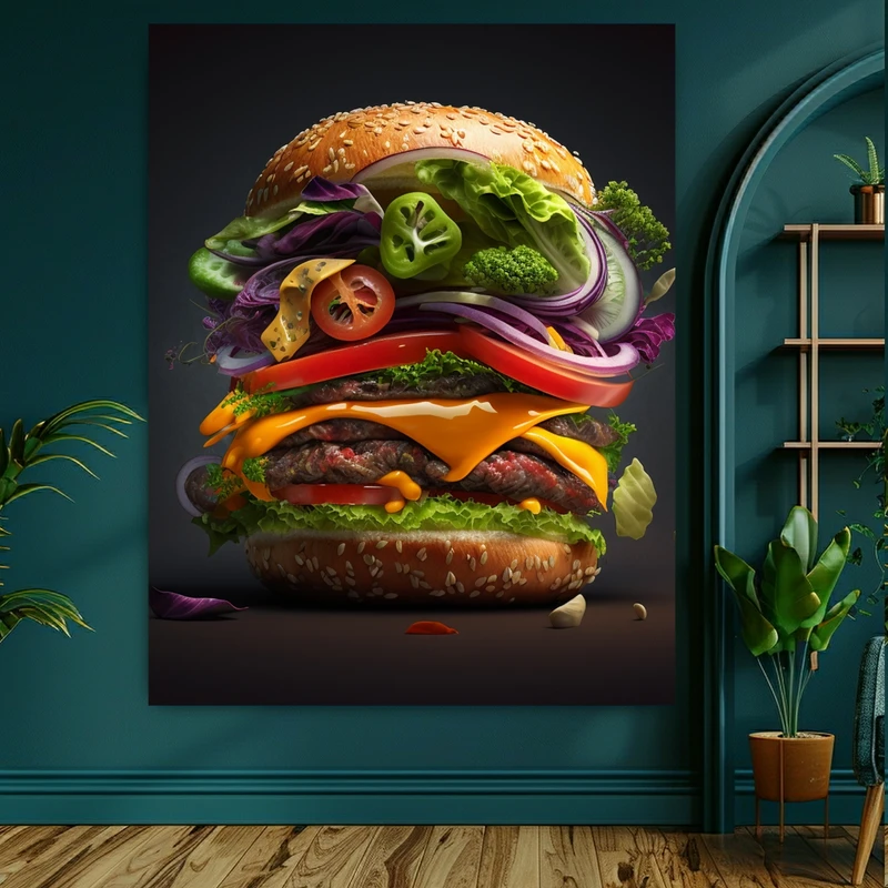 تابلو بوم طرح مخمل همبرگر مدل جاینت برگر کد BK23134
