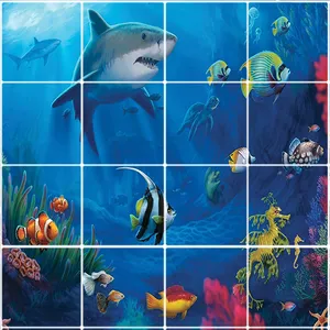 تایل سقفی  آسمان مجازی طرح ماهی و کوسه کد ST 3034-16 سایز 60x60 سانتی متر مجموعه 16عددی