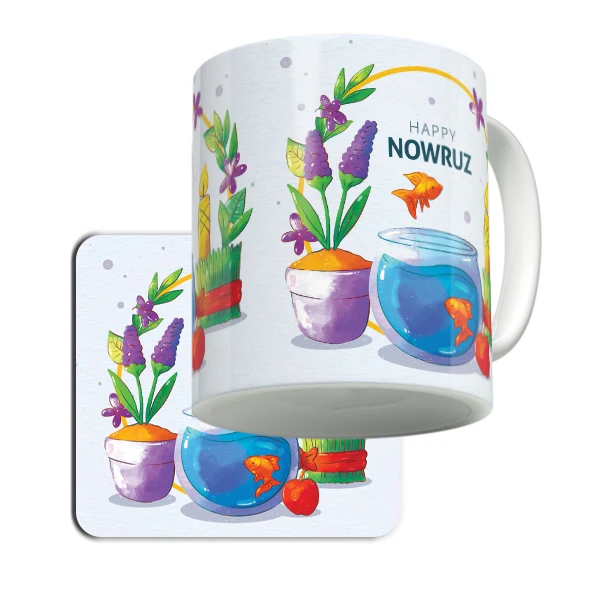 ماگ لاژید مدل عید نوروز به همراه زیرلیوانی