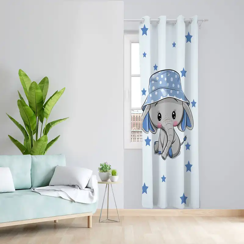 پرده مدل اتاق کودک مخمل پانچی طرح بچه فیل کد 4323 سایز 140x280 سانتی متر