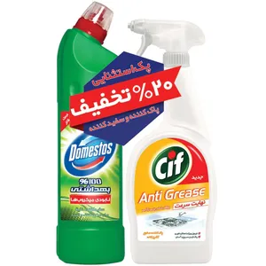 پک اسپری تمیز کننده سطوح آشپزخانه سیف و مایع سفید کننده سطوح دامستوس مدل Mountain Breerze