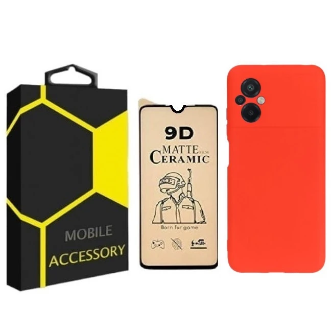 کاور مدل silicon مناسب برای گوشی موبایل شیائومی Poco M5 به همراه محافظ صفحه