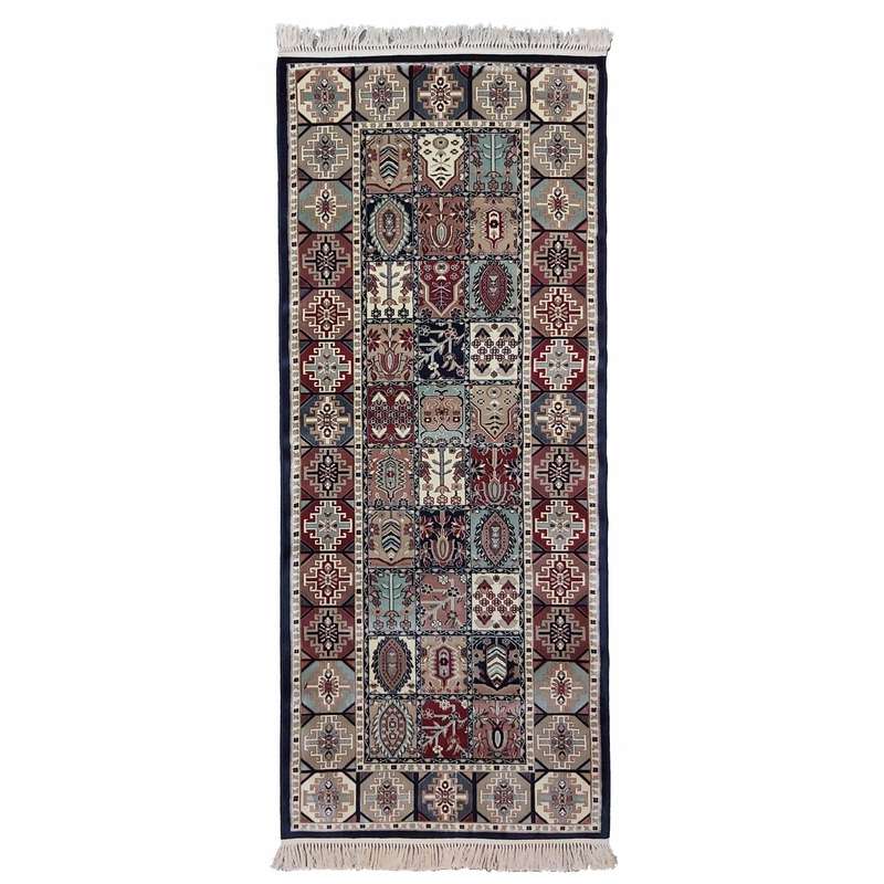 فرش ماشینی مدل ترکمن کد 435-2 زمینه سورمه ای