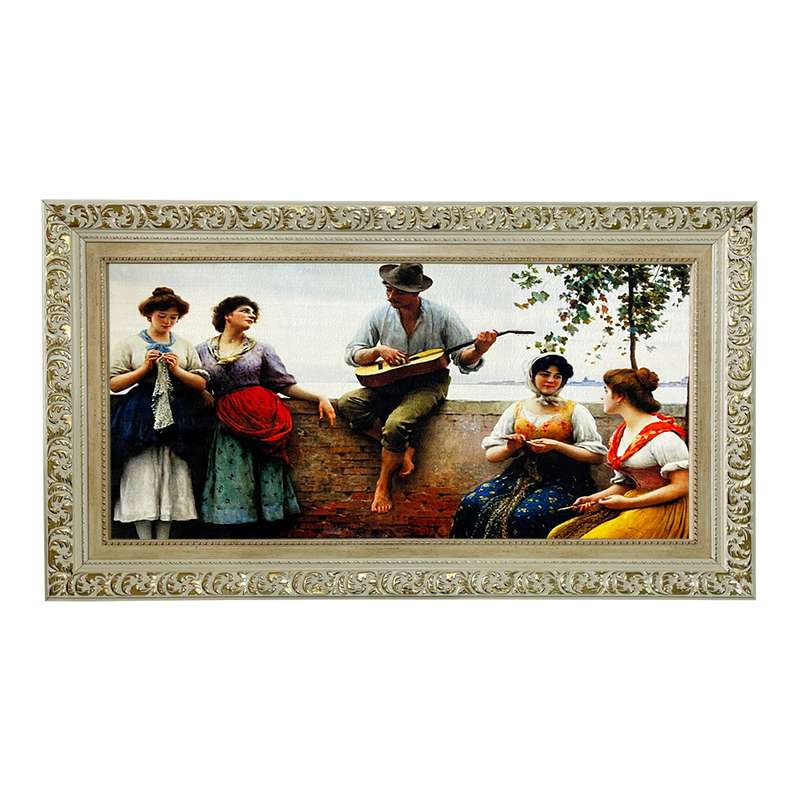 تابلو فرش ماشینی طرح دستبافت مدل گیتار زن دوره گرد کد 7697